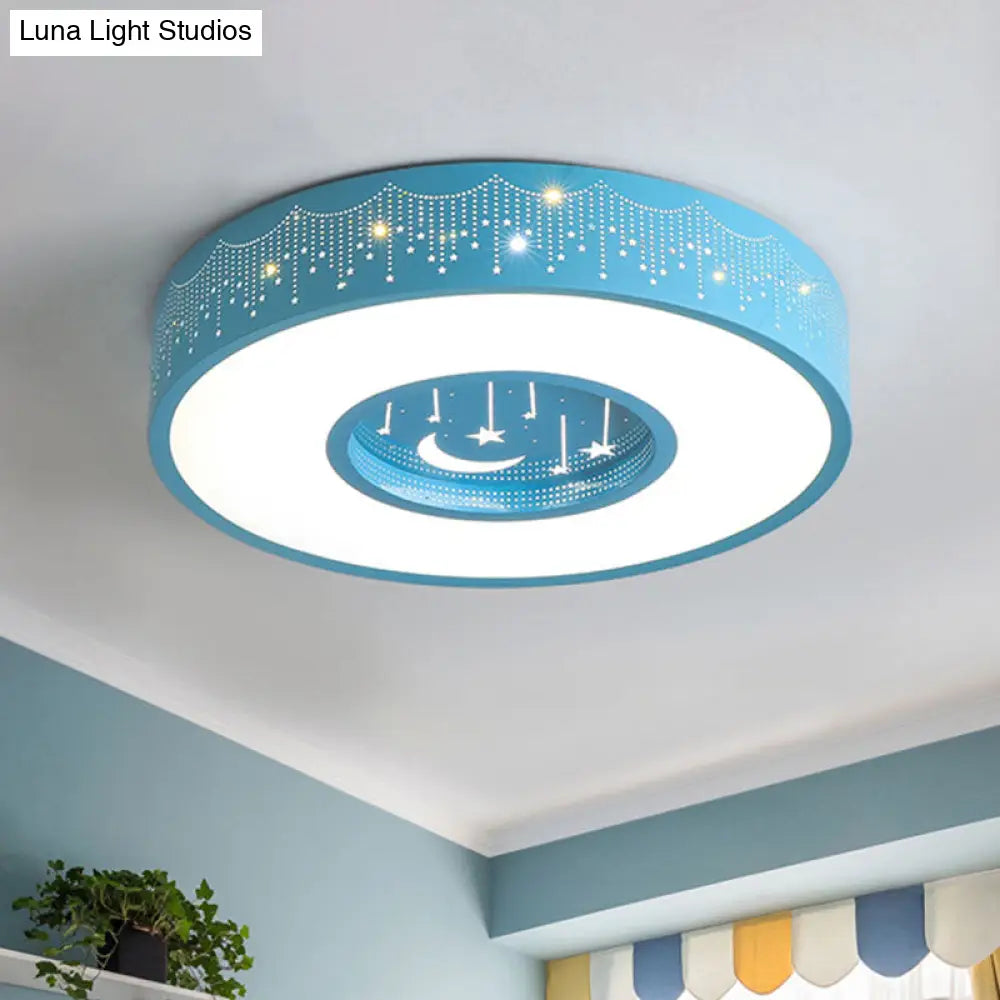 DecorBites™ DecorBites™ Kids LED Flush Mount Ceiling Light with Moon and Star Pattern in Pink/Blue, 16"/19.5" Width