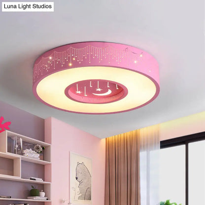 DecorBites™ DecorBites™ Kids LED Flush Mount Ceiling Light with Moon and Star Pattern in Pink/Blue, 16"/19.5" Width