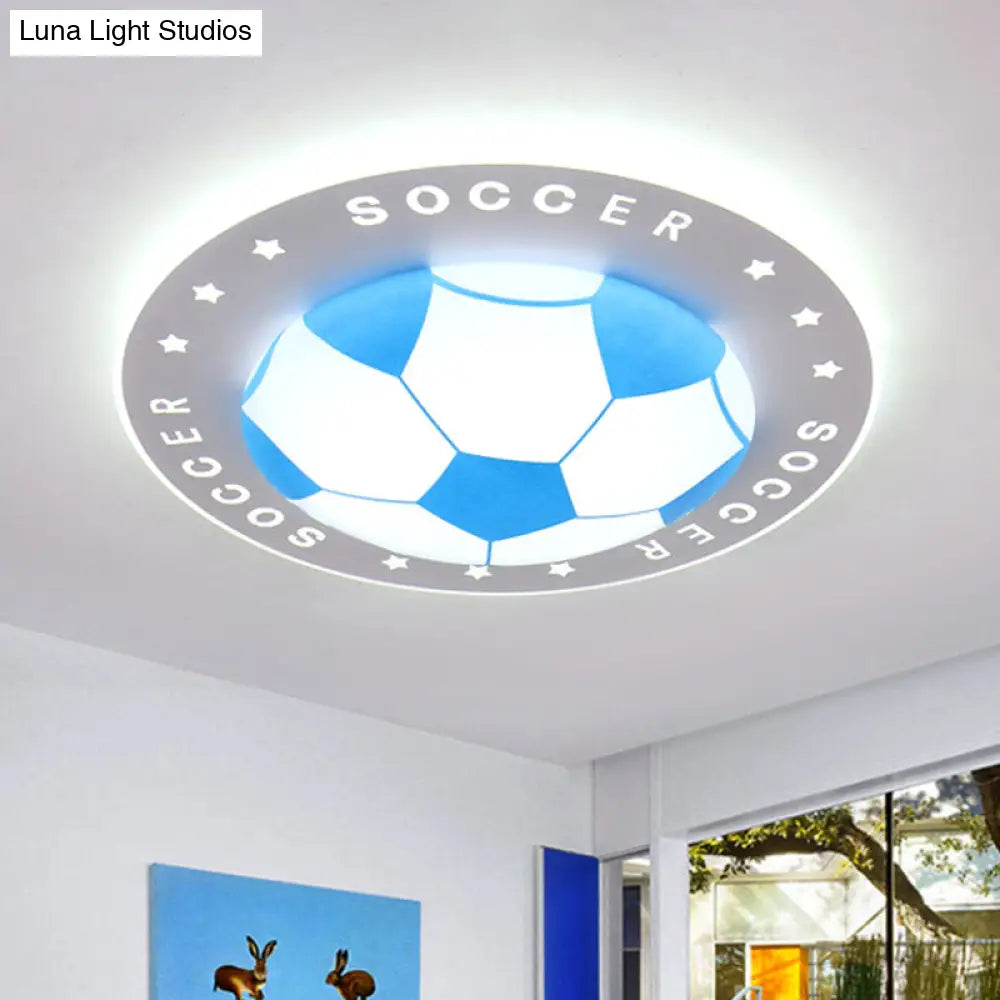 DecorBites™ Kids LED Flush Mount Spotlight: 16.5"/20.5" Black/Blue Football Ceiling Lamp with Acrylic Shade
