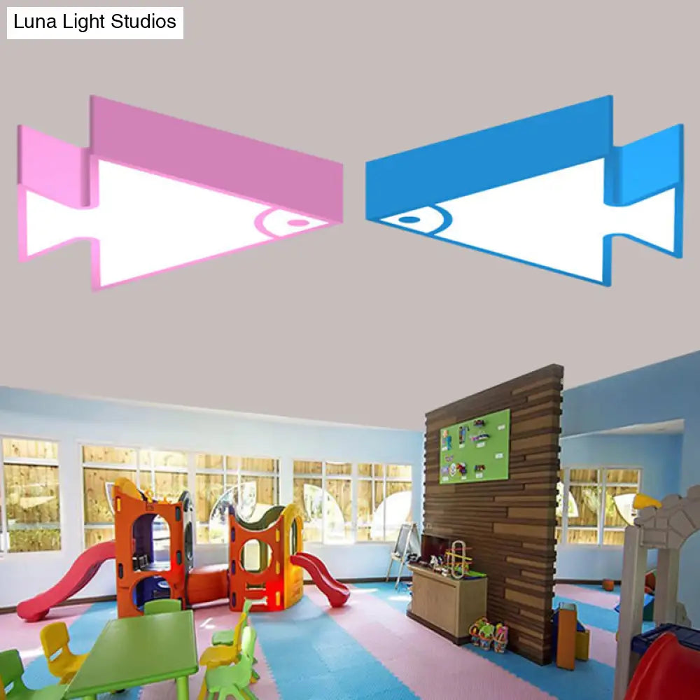 DecorBites™ DecorBites™ Kid's LED Flush Mount Triangle-Fish Ceiling Light - 18"/22" Wide - Pink/Green/Blue - Acrylic Shade