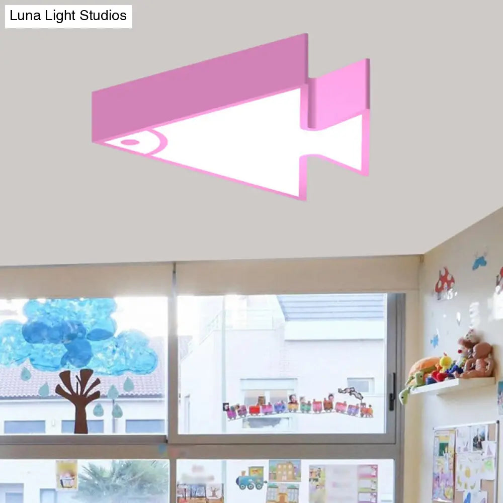 DecorBites™ DecorBites™ Kid's LED Flush Mount Triangle-Fish Ceiling Light - 18"/22" Wide - Pink/Green/Blue - Acrylic Shade