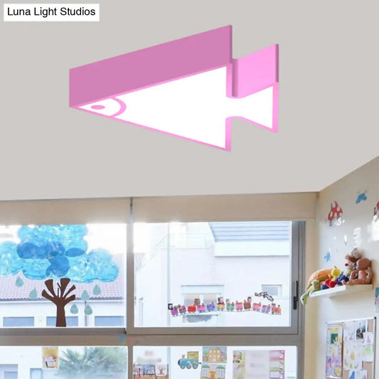DecorBites™ DecorBites™ Kid's LED Flush Mount Triangle-Fish Ceiling Light - 18"/22" Wide - Pink/Green/Blue - Acrylic Shade
