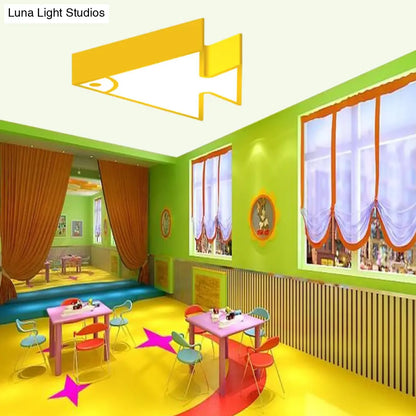 DecorBites™ DecorBites™ Kid's LED Flush Mount Triangle-Fish Ceiling Light - 18"/22" Wide - Pink/Green/Blue - Acrylic Shade