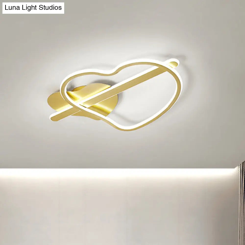 DecorBites™ DecorBites™ Kids Loving Heart Metal Flush Mount Light in Gold/Coffee LED Ceiling Lighting for Bedroom - Warm/White Light