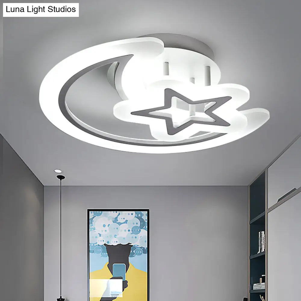 DecorBites™ DecorBites™ Kids' Moon and Star Ceiling Lamp - White LED Semi Flush Mount for Bedroom