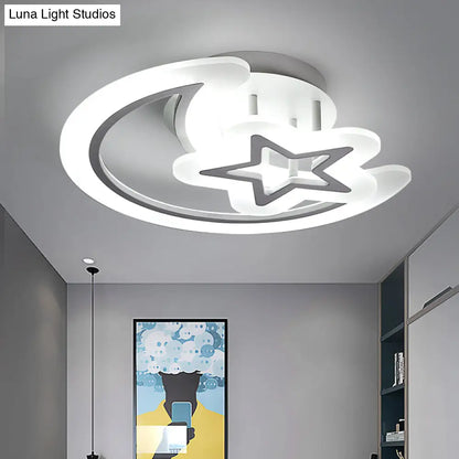 DecorBites™ DecorBites™ Kids' Moon and Star Ceiling Lamp - White LED Semi Flush Mount for Bedroom