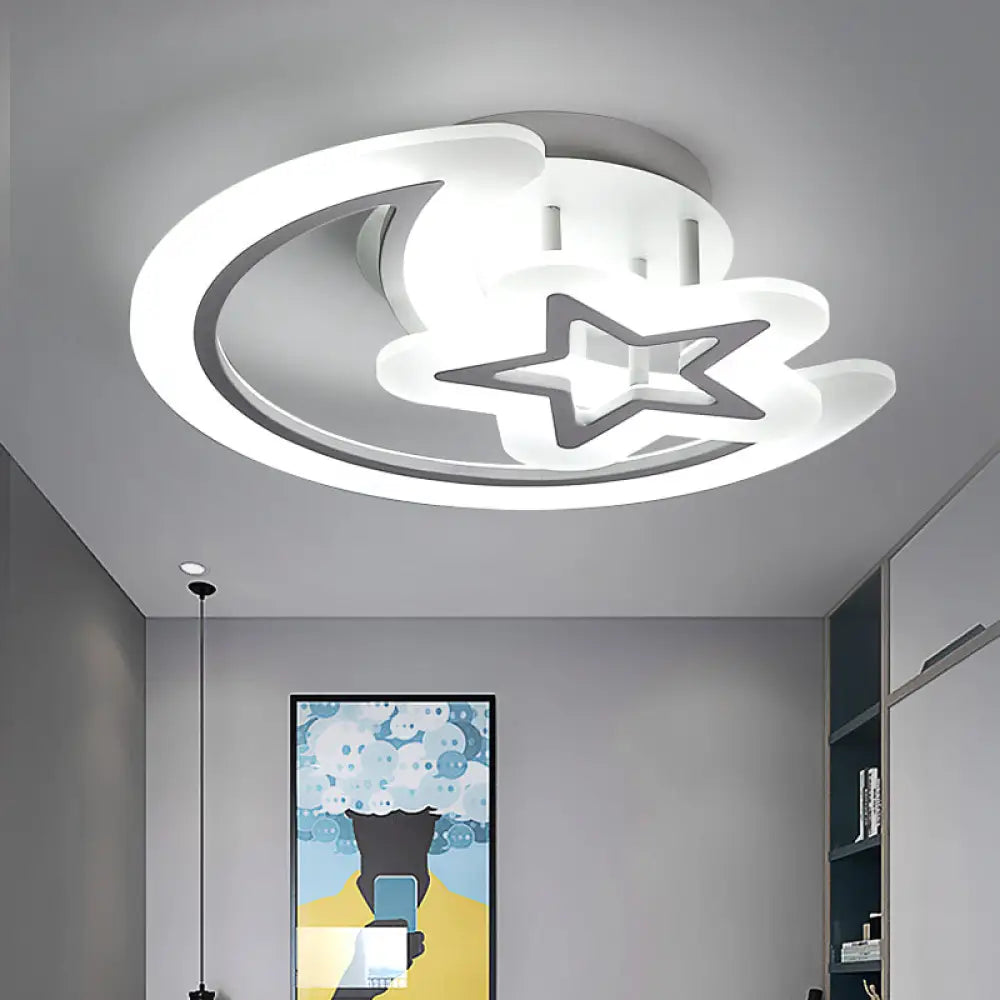 DecorBites™ DecorBites™ Kids' Moon and Star Ceiling Lamp - White LED Semi Flush Mount for Bedroom