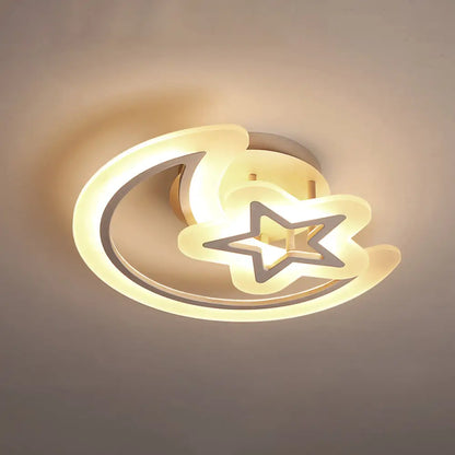 DecorBites™ DecorBites™ Kids' Moon and Star Ceiling Lamp - White LED Semi Flush Mount for Bedroom