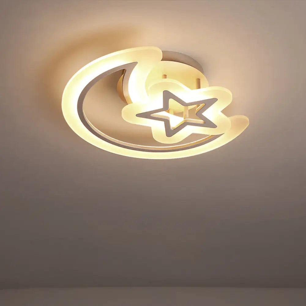 DecorBites™ DecorBites™ Kids' Moon and Star Ceiling Lamp - White LED Semi Flush Mount for Bedroom