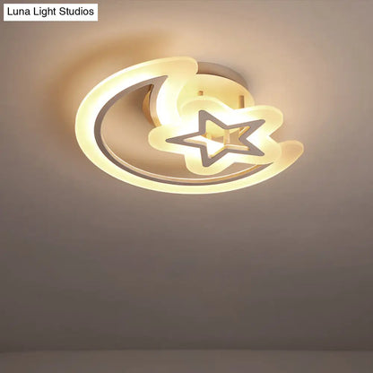DecorBites™ DecorBites™ Kids' Moon and Star Ceiling Lamp - White LED Semi Flush Mount for Bedroom