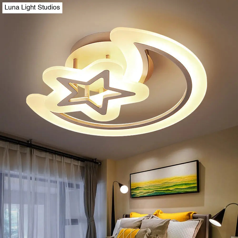 DecorBites™ DecorBites™ Kids' Moon and Star Ceiling Lamp - White LED Semi Flush Mount for Bedroom