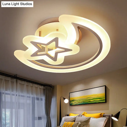 DecorBites™ DecorBites™ Kids' Moon and Star Ceiling Lamp - White LED Semi Flush Mount for Bedroom