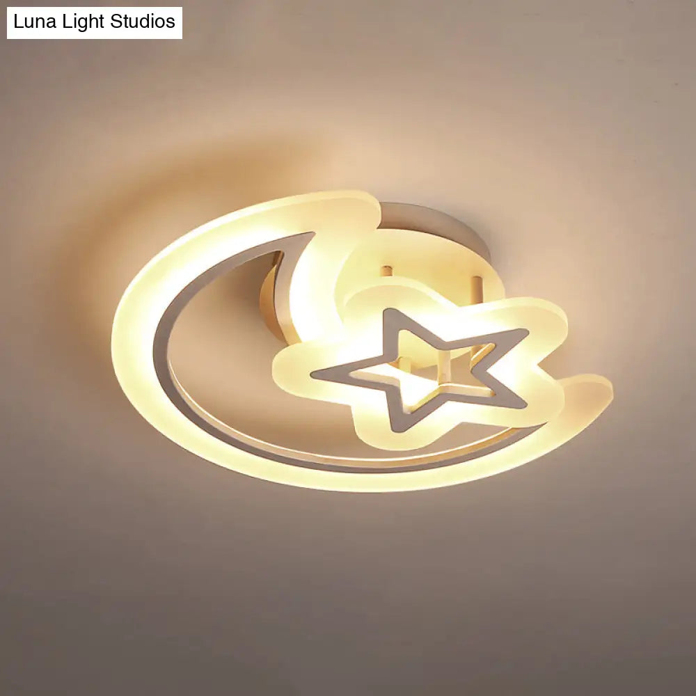 DecorBites™ DecorBites™ Kids' Moon and Star Ceiling Lamp - White LED Semi Flush Mount for Bedroom