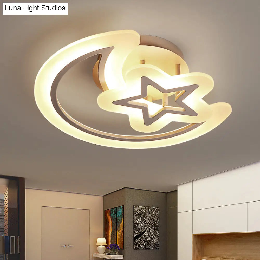 DecorBites™ DecorBites™ Kids' Moon and Star Ceiling Lamp - White LED Semi Flush Mount for Bedroom