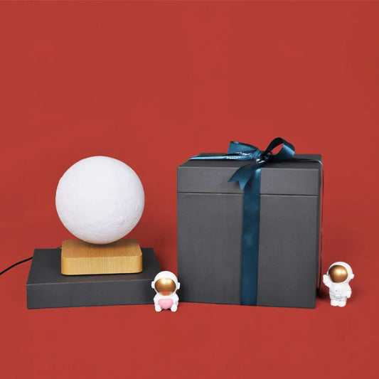 Kids Moon Sphere Maglev Table Lamp - Plastic Bedside LED Night Light in White-Wood
