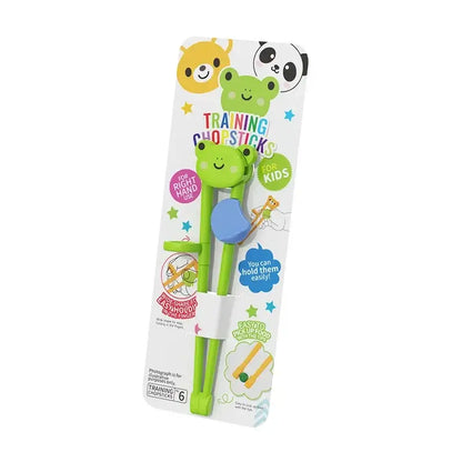 Green frog-shaped training chopsticks with blue handle for kids multicolor bear panda learning to use real chopsticks decorbites