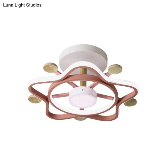 DecorBites™ DecorBites™ Kid's Pink/Blue Wood Pentagram LED Semi Flush Light - Ceiling Lighting for Baby Room in Warm/White Light