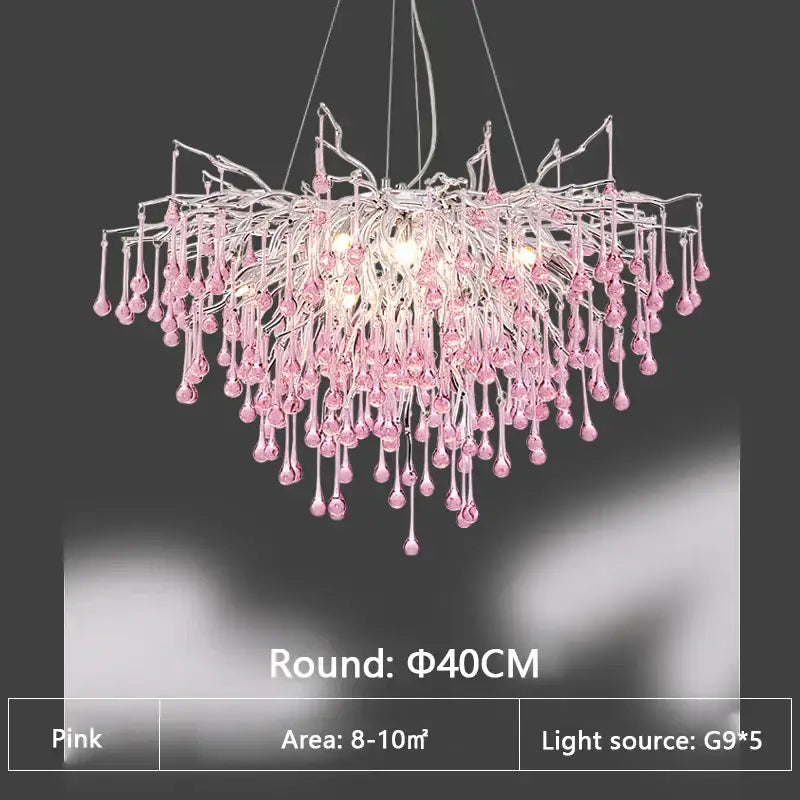 Kids pink crystal chandelier bedroom tree branch ceiling light with delicate pink crystal beads decorbites kids pink design