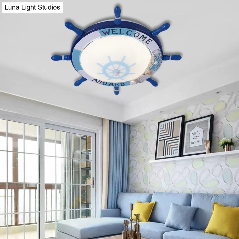 DecorBites™ DecorBites™ Kids' Resin Ceiling Light with Bubble Glass Shade - Blue Rudder Flush Mount Lamp