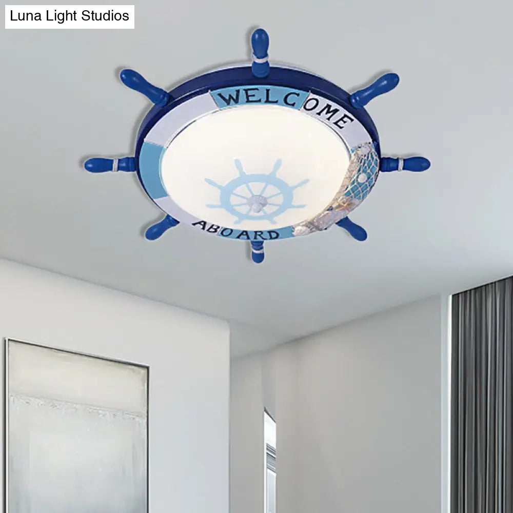 DecorBites™ DecorBites™ Kids' Resin Ceiling Light with Bubble Glass Shade - Blue Rudder Flush Mount Lamp