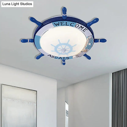 DecorBites™ DecorBites™ Kids' Resin Ceiling Light with Bubble Glass Shade - Blue Rudder Flush Mount Lamp