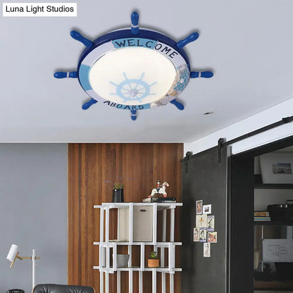 DecorBites™ DecorBites™ Kids' Resin Ceiling Light with Bubble Glass Shade - Blue Rudder Flush Mount Lamp