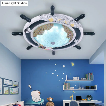 DecorBites™ DecorBites™ Kids' Resin Ceiling Light with Bubble Glass Shade - Blue Rudder Flush Mount Lamp