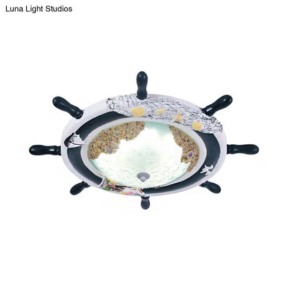 DecorBites™ DecorBites™ Kids' Resin Ceiling Light with Bubble Glass Shade - Blue Rudder Flush Mount Lamp