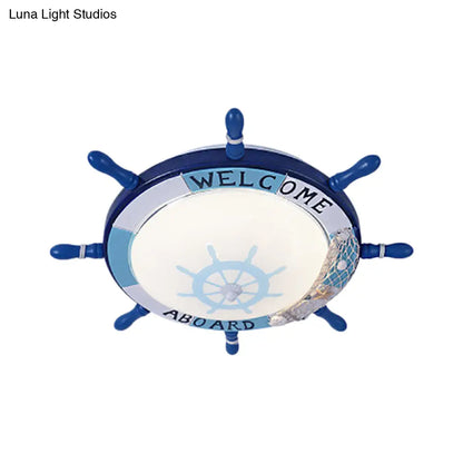 DecorBites™ DecorBites™ Kids' Resin Ceiling Light with Bubble Glass Shade - Blue Rudder Flush Mount Lamp