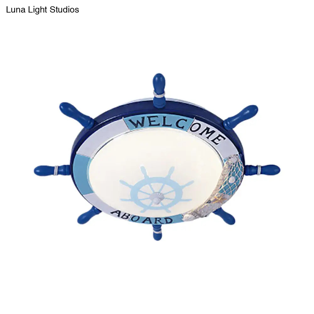 DecorBites™ DecorBites™ Kids' Resin Ceiling Light with Bubble Glass Shade - Blue Rudder Flush Mount Lamp