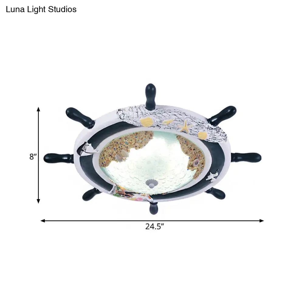 DecorBites™ DecorBites™ Kids' Resin Ceiling Light with Bubble Glass Shade - Blue Rudder Flush Mount Lamp