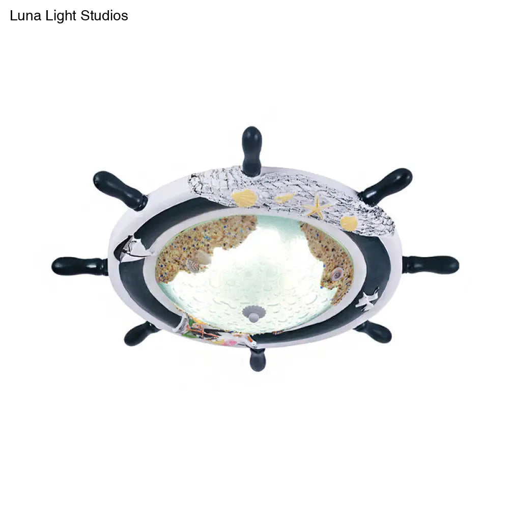 DecorBites™ DecorBites™ Kids' Resin Ceiling Light with Bubble Glass Shade - Blue Rudder Flush Mount Lamp