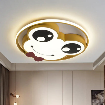 Lámpara de techo LED empotrada DecorBites™ para habitación infantil: diseño de rana de ojos grandes en metal, color rosa/amarillo/azul.