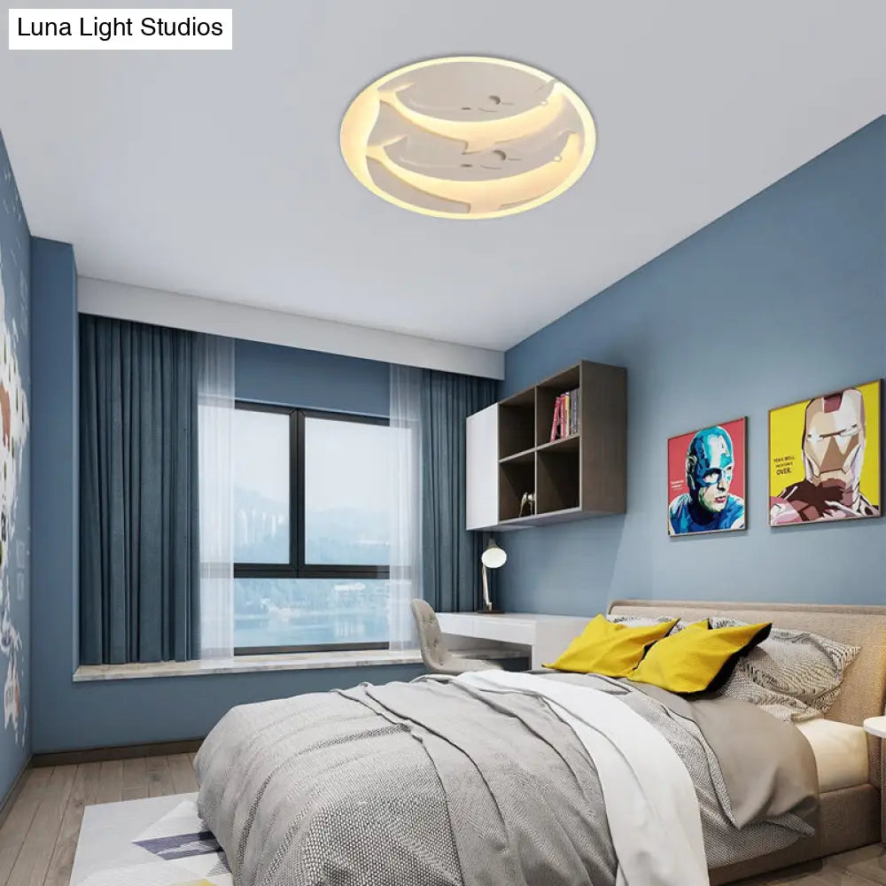 DecorBites™ DecorBites™ Kid's Room Dolphin LED Flush Ceiling Light in White