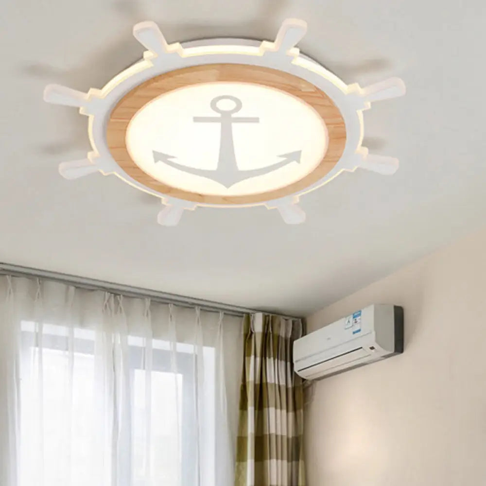 Kids Room LED Flush Mount with Creative Acrylic Light and Nautical Theme in Wood Finish - Flush Ceiling Light