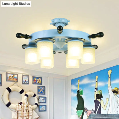 DecorBites™ DecorBites™ Kids Room Semi Mount Cartoon Blue Rudder Flush Ceiling Lamp with Opal Glass Shade - 6 Heads