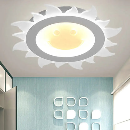 DecorBites™ DecorBites™ Kids Study Room Smiling Sun Flushmount Ceiling Light with Acrylic Shade, White Finish