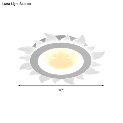 DecorBites™ DecorBites™ Kids Study Room Smiling Sun Flushmount Ceiling Light with Acrylic Shade, White Finish