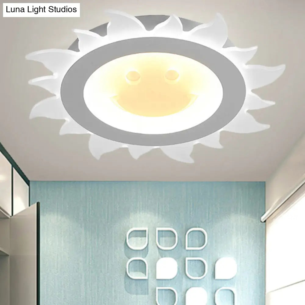 DecorBites™ DecorBites™ Kids Study Room Smiling Sun Flushmount Ceiling Light with Acrylic Shade, White Finish