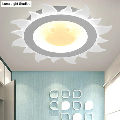 DecorBites™ DecorBites™ Kids Study Room Smiling Sun Flushmount Ceiling Light with Acrylic Shade, White Finish
