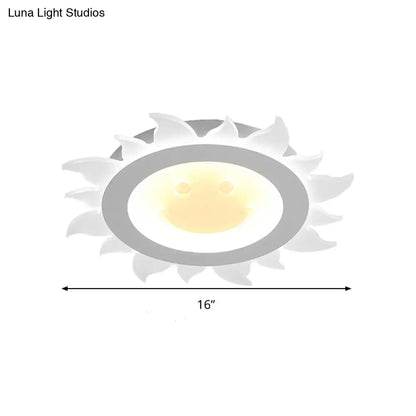 DecorBites™ DecorBites™ Kids Study Room Smiling Sun Flushmount Ceiling Light with Acrylic Shade, White Finish
