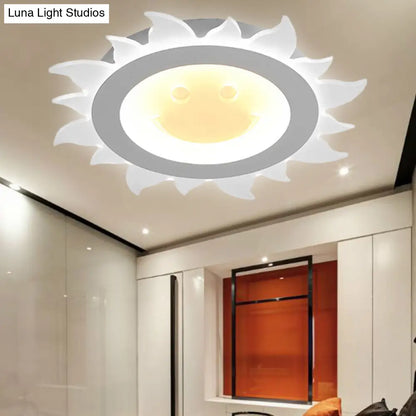 DecorBites™ DecorBites™ Kids Study Room Smiling Sun Flushmount Ceiling Light with Acrylic Shade, White Finish