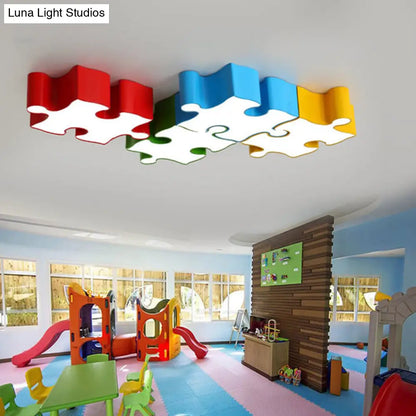 DecorBites™ Kids Style Jigsaw Puzzles Ceiling Flush Light - Acrylic LED Flushmount in Red/Yellow & White