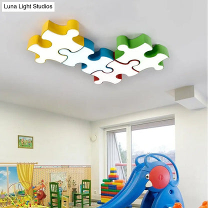 DecorBites™ Kids Style Jigsaw Puzzles Ceiling Flush Light - Acrylic LED Flushmount in Red/Yellow & White