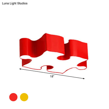 DecorBites™ Kids Style Jigsaw Puzzles Ceiling Flush Light - Acrylic LED Flushmount in Red/Yellow & White