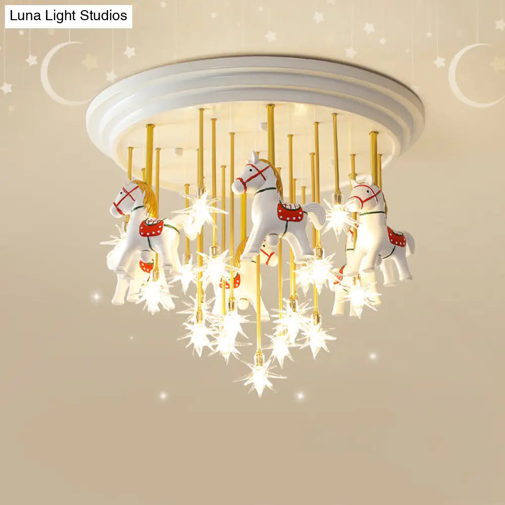 DecorBites™ DecorBites™ Kids' Style MD Ceiling Light: Semi Flush Mount with LED, Resin Horse, in White
