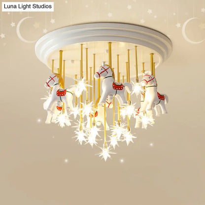 DecorBites™ DecorBites™ Kids' Style MD Ceiling Light: Semi Flush Mount with LED, Resin Horse, in White