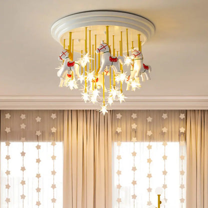 DecorBites™ DecorBites™ Kids' Style MD Ceiling Light: Semi Flush Mount with LED, Resin Horse, in White