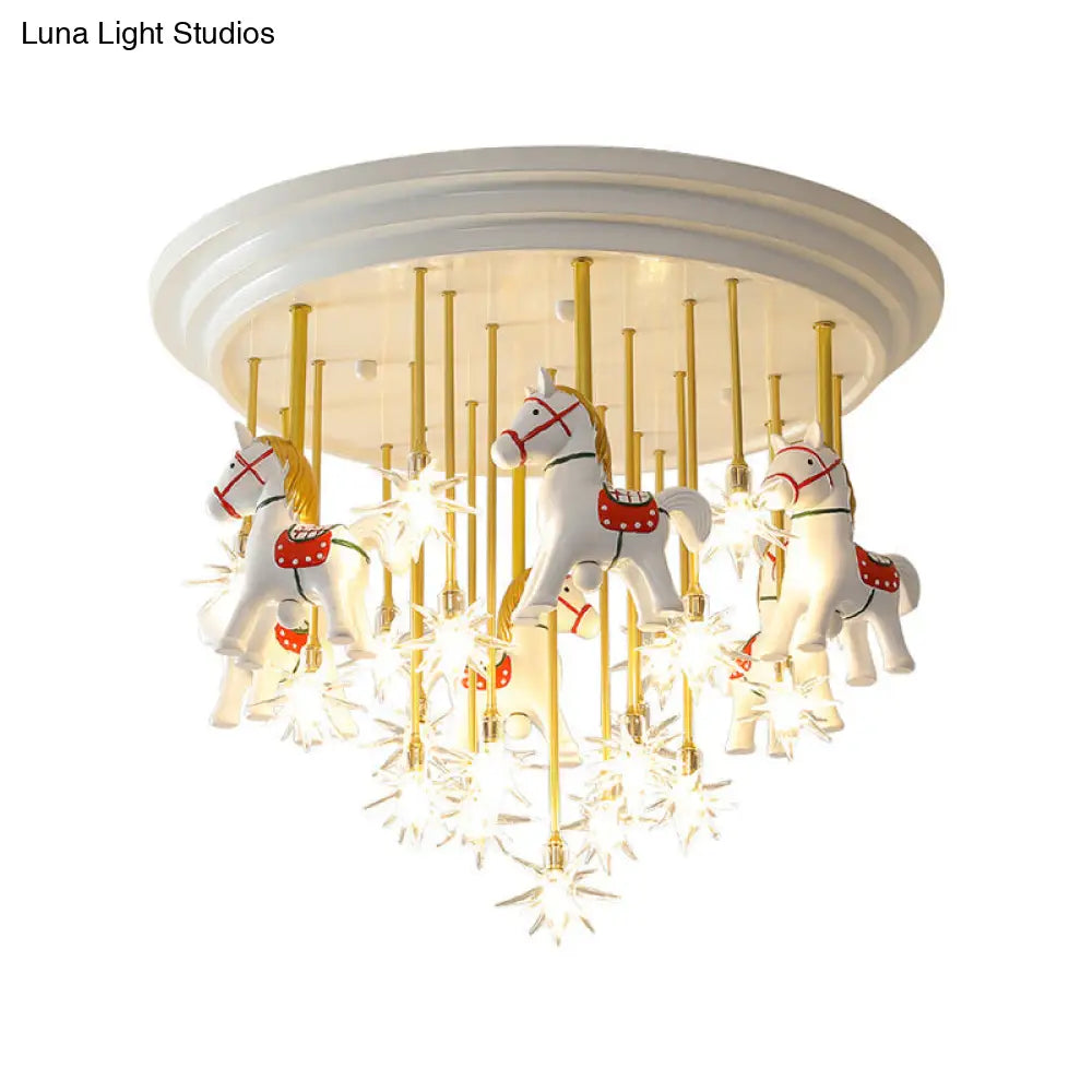 DecorBites™ DecorBites™ Kids' Style MD Ceiling Light: Semi Flush Mount with LED, Resin Horse, in White