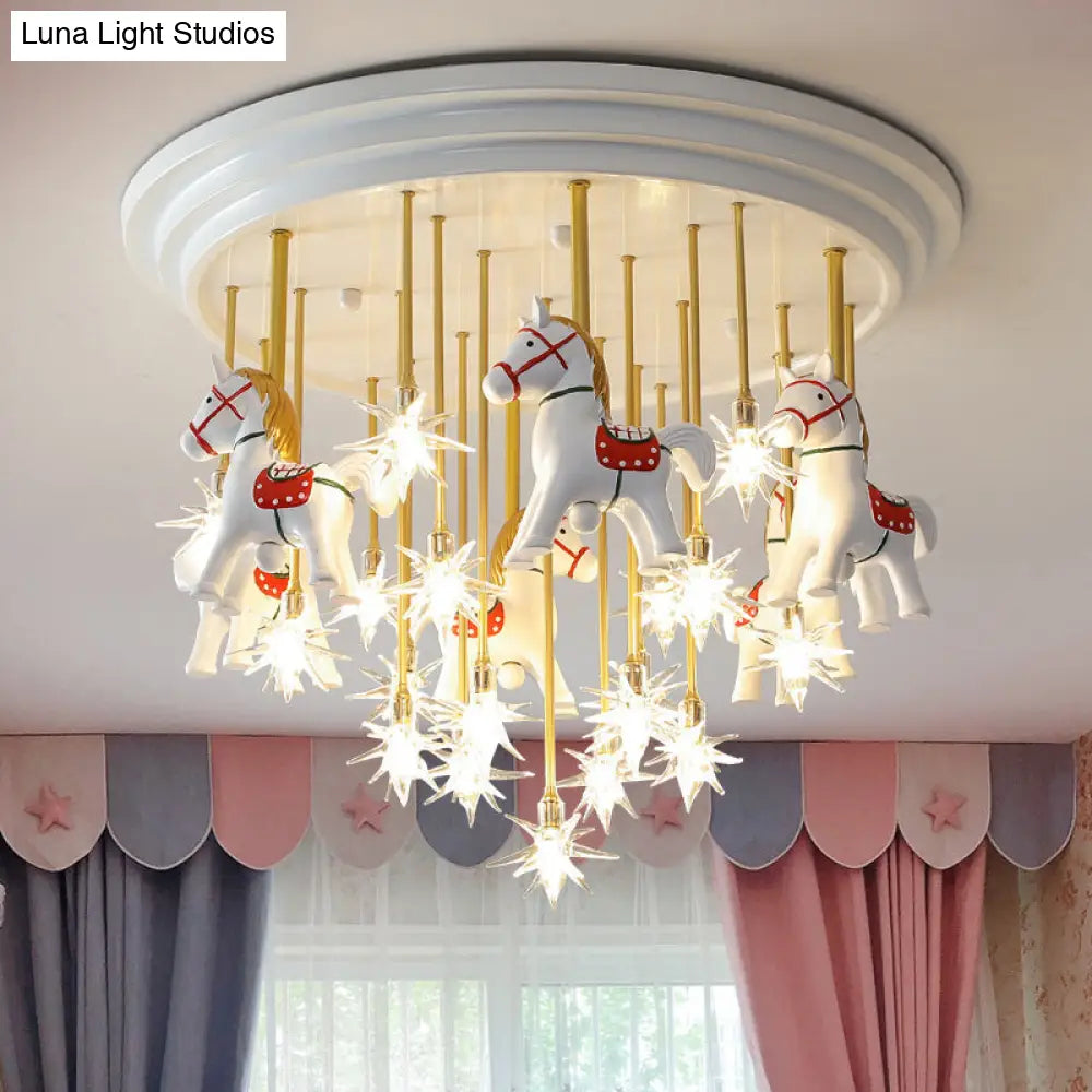 DecorBites™ DecorBites™ Kids' Style MD Ceiling Light: Semi Flush Mount with LED, Resin Horse, in White